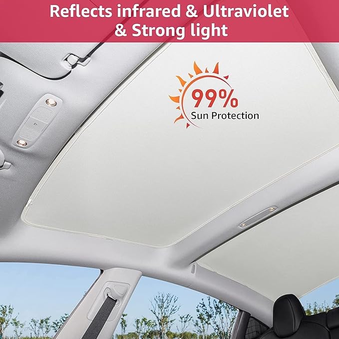 Sunshade for Tesla Model 3 (2024) - Sunshade Roof Window Insulation UV Rays Protection Front and Rear Top Windows Sun Shade Skylight Reflective Covers (Cream White)