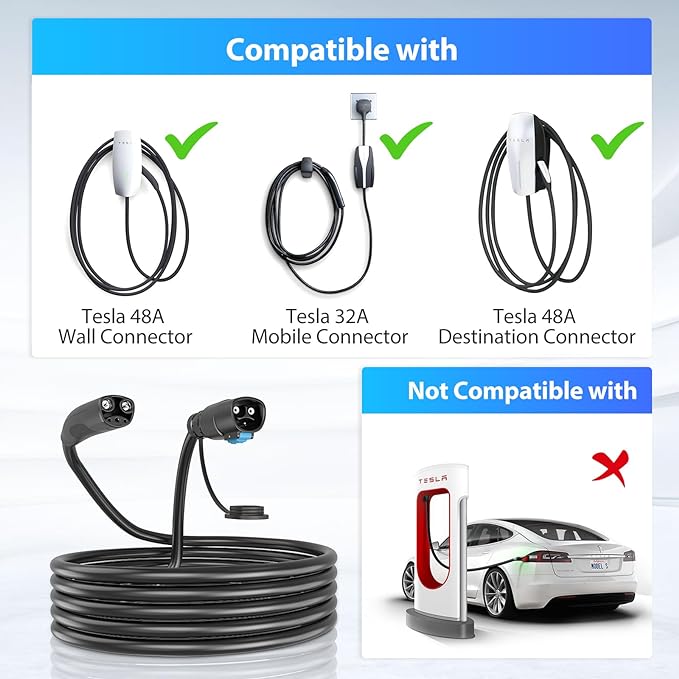 EVDANCE Extension Cord for Tesla 21ft Extension Cable Max Support 9.6KW 40Amp 240V with NACS Plug Extension Cord for Your Level 1&2 EV Charger Tesla Wall Connector