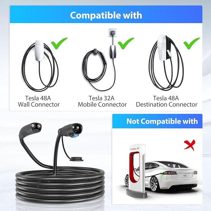 EVDANCE Extension Cord for Tesla 21ft Extension Cable Max Support 7.68KW 32Amp 240V with NACS Plug Extension Cord for Your Level 1&2 EV Charger Tesla Wall Connector