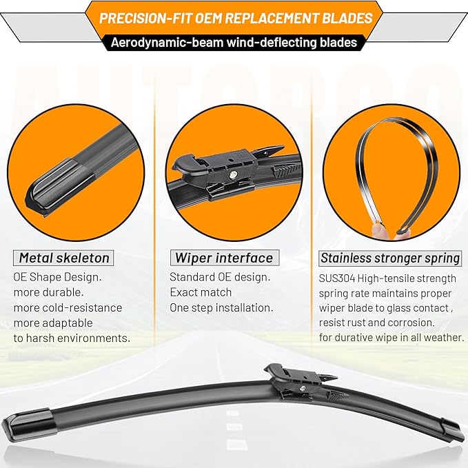 AUTOBOO 26"+20" Windshield Wiper Blade Replacement for Toyota Avalon 2005-2012 Ford Taurus 2011-2018 -Original Factory Quality (Pack of 2)