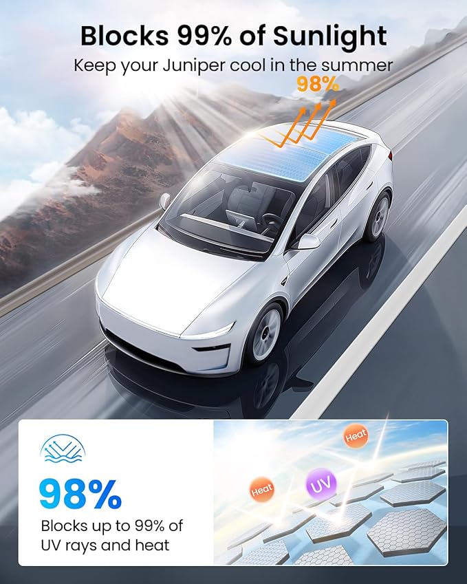 REEVAA Upgraded Tesla Model Y New (Juniper) Sunshade Roof [No Gaps, No-Sagging] Tesla Y Accessories Heat Insulation Foldable Glass Sunroof Cover for Model Y Juniper 2025-2026, 2PCS, Black