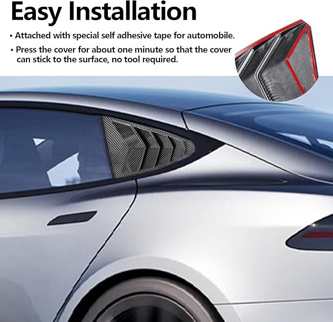 Window Louvers Fits for Tesla Model S 2017-2024 2025 Accessories Rear Side Window Louvers Windshield Sun Shade Cover Auto Exterior Decoration Trim Accessories(Bright Black)