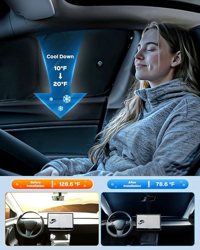 Windshield Sun Shades for Tesla Model Y 2020-2024,Front&Rear Side Window Sun Shade Sun Visor Thermal Insulated Shield Privacy Protection for Camping,Napping,and Relaxing 8PCS