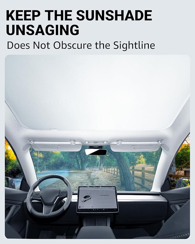 BASENOR 2023-2021 Tesla Model 3 Sunshade Roof, [No Gap No Sag] Front & Rear Heat Insulation Glass Roof Sun Shade for Model 3 Accessories Gray (Proprietary Design)