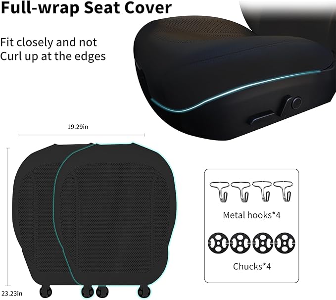2 Pcs Nappa Leather Front Seat Covers for Tesla Model Y/3 Highland/Juniper 2025 2026 Interior Accessories, Breathable All-Season Non-Slip Full Cover Bottom Seat Protectors Cushion, Black
