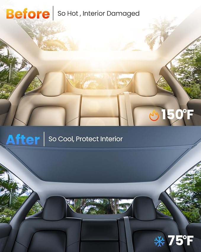 REEVAA 2025 Upgrade Tesla Model Y Sunshade Roof [No Gaps, No Sagging] Tesla Y Accessories Heat Insulation Foldable Glass Sunroof Cover for Model Y 2021-2025 (Not Fit New Y Juniper), 2PCS, Black