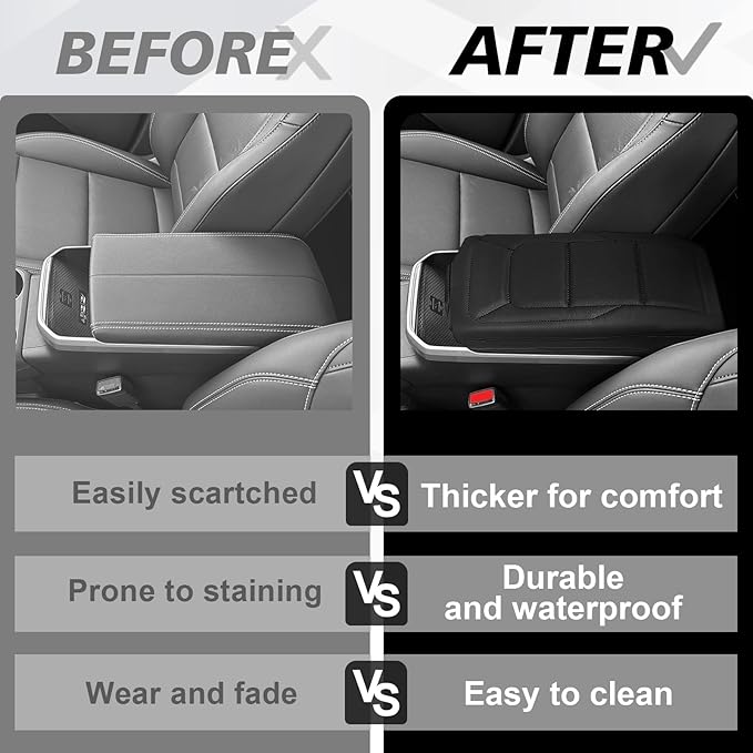 Muslogy Center Console Armrest Cover Fit for GMC Terrain 2025 2026 Accessories, Comfort Armrest Pad Console Lid Cushion Vegan Leather Regular Thick