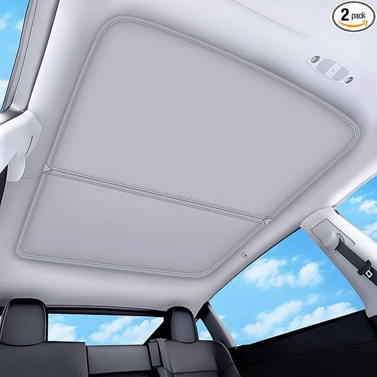 2026 Upgraded for Tesla Model Y Accessories Sunshade Roof [No Sag, Ice-Crystal Cooling Coatings] Heat Insulation Glass Roof Sun Shade for Tesla Model Y Accessories 2020-2024 Beige