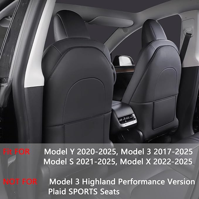 Seat Back Kick Protector for Tesla Model Y Model 3 Model S Model X Leather Backseat Mats for Kids Wear-Resistant Back Seat Cover with Extra Organizer Pocket 2 PCS -Black