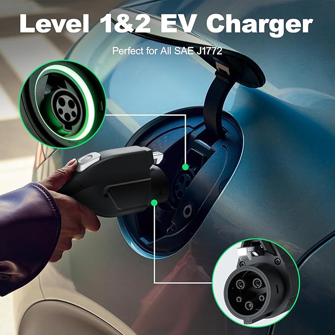 Level 1/2 EV Charger 16Amp, Electric Vehicle Portable Charger with 28FT Cable, 3.5KW Home EV Charging Station for J1772 Electric Cars,110V-240V, NEMA 6-20 & NEMA 5-15 Plug