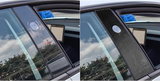 Carbon Fiber Sticker Car Pillar Posts Door Window Panel Cover Car Exterior Trim Compatible with Tesla Model 3 Accessories 2024 2025 Decorative Sticker Anti-Kick Film Protective Pad Style A