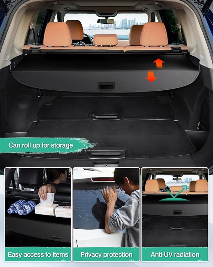 Powerty Cargo Cover for Nissan Rogue 2026 2021-2025 Platinum S SL SV, Trunk Cover Retractable Trunk Shielding Shade Rogue Accessories Cargo Luggage Cover No Gap(Not for Rogue Sport)