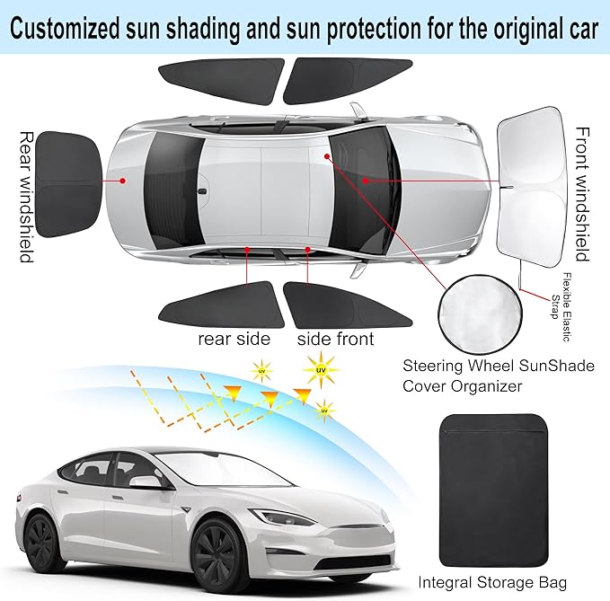 TINGLU Window Shades for Tesla Model S 2023-2025 2026 Accessories Car Side Full Windows Rear Triangular Windshield Sun Shade Sun UV Rays & Privacy Protection for Camping 6PCS