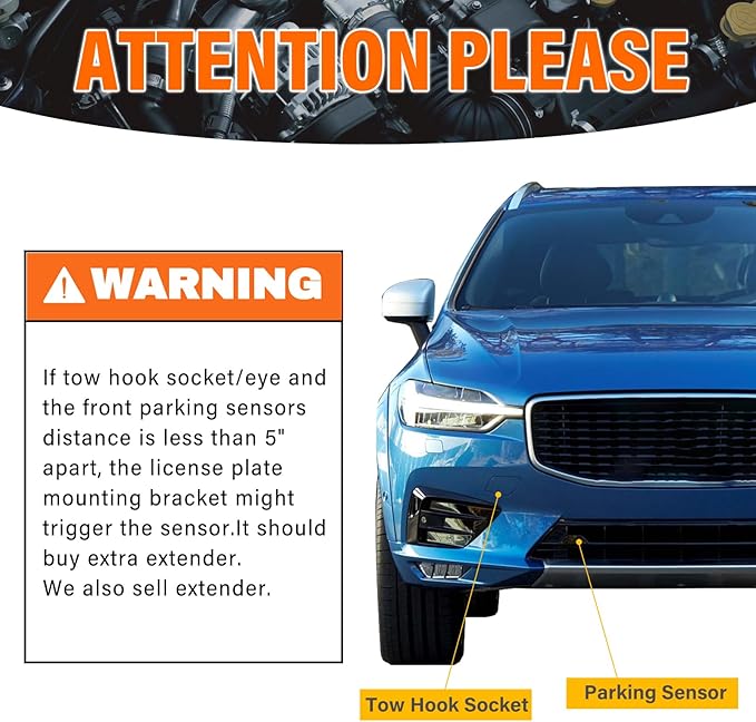 License Plate Holder Front License Plate Bracket No Drill Tow Hook Mount Anti-Theft License Plate Frame Compatible with Volvo S60 2019-2023, V60 2015-2023, XC60 2008-2017, XC60 2018-2023