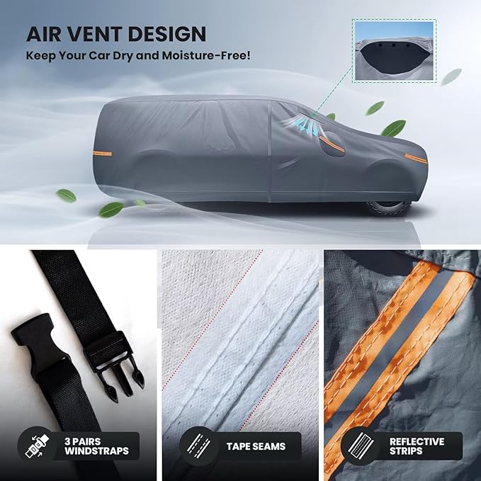 Large SUV Car Cover for Ford Expedition 100% Waterproof All Weather, Heavy Duty Outdoor Full Exterior Covers Rain Sun Wind UV Hail Protection.