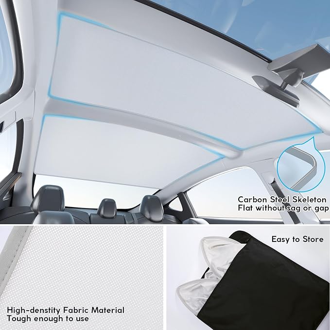 2025 Upgrade Sunshade Roof for Tesla Model 3 Highland 2022-2025 Accessories, Sag-Free&No Gap, Heat Insulation Glass Roof Shade Sunroof, No-light Leakage OEM-fit Roof Sunshade Accessories