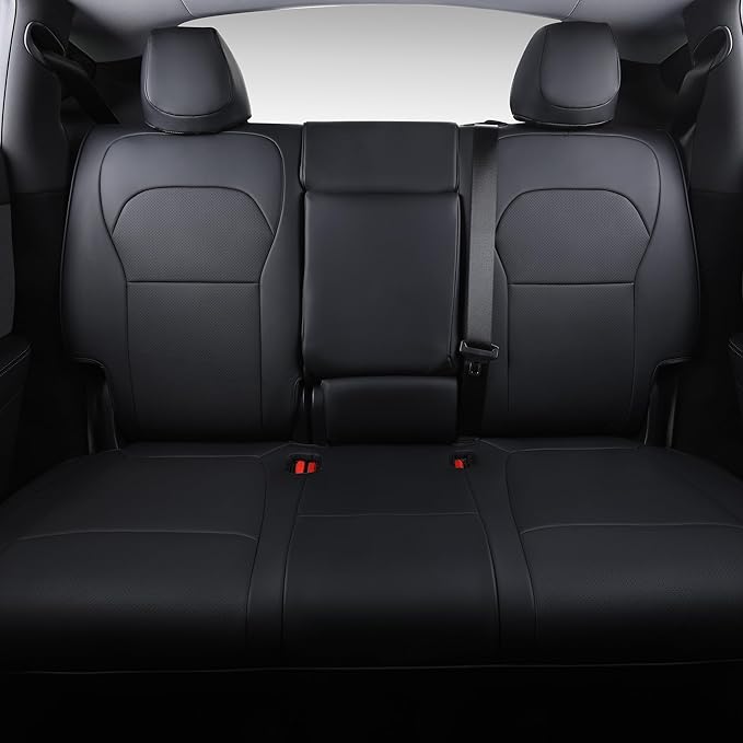Custom Fit Seat Covers for 2025 2026 Tesla Model Y Juniper (5-Seater) - Ventilated Seats & Rear Screen Compatible - Nappa Leather Full Set Car Seat Protectors (Black, Model Y 2025)