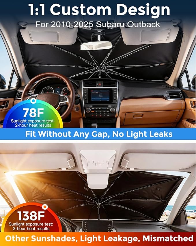 [2026 Upgraded] Weektic Custom Windshield Sun Shade Umbrella for Subaru Outback 2010-2025, Double Thickened Ice Crystal Coating, Sun & Heat Protection, Keep Vehicle Cool & Protect Interior