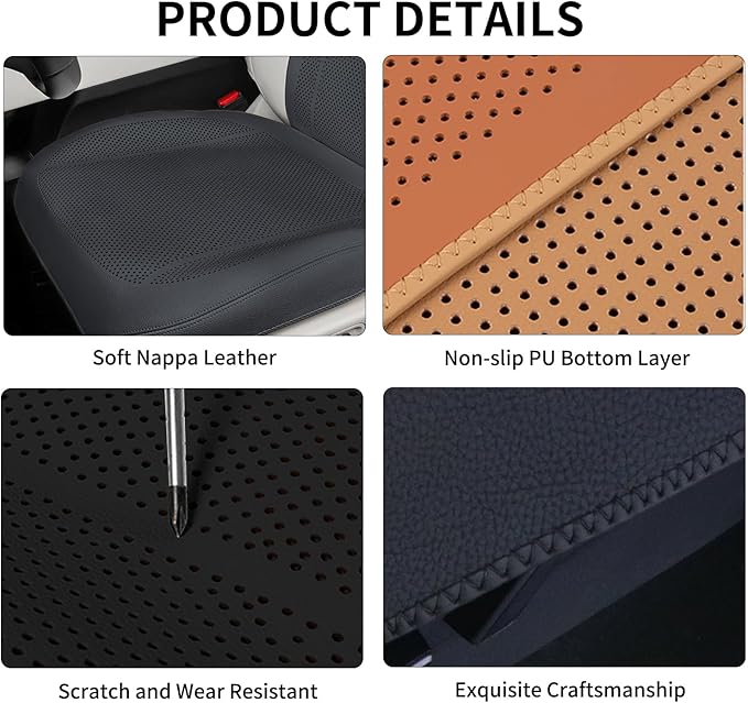 2 Pcs Nappa Leather Front Seat Covers for Tesla Model Y/3 Highland/Juniper 2025 2026 Interior Accessories, Breathable All-Season Non-Slip Full Cover Bottom Seat Protectors Cushion, Black