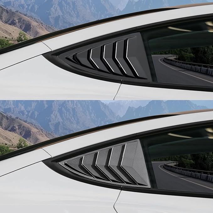 Window Louvers Fits for Tesla Model 3 2017-2024 2025 Accessories Rear Side Window Louvers Windshield Sun Shade Cover Auto Exterior Decoration Trim Accessories(Bright Black)