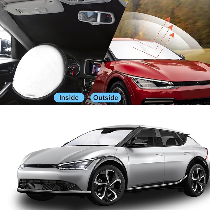 YYCKE Windshield Sun Shade Accessories Compatible with 2022 2023 2024 2025 EV6 for Kia Foldable Sunshade Sun Visor Blocks UV