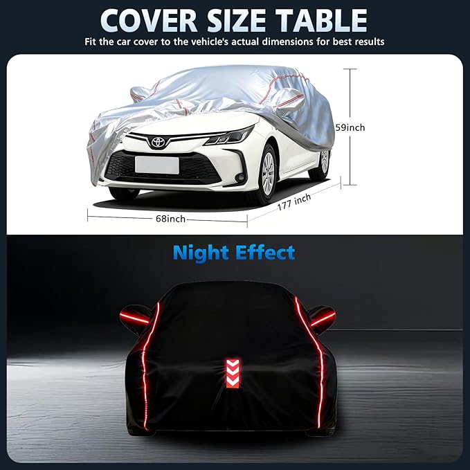 Car Cover Waterproof All Weather for Toyota Corolla 1991-2025,All-Around Fastening and 4 Upgrades, 30s Quick-Install for Car Cover