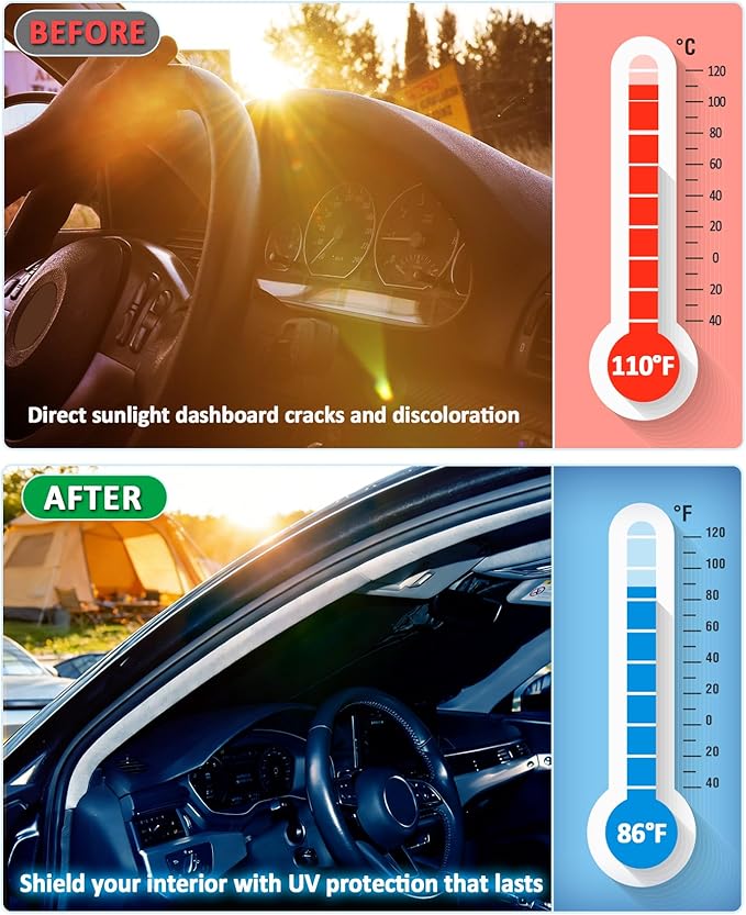 INSAUTO Windshield Sun Shade for Ford Fiesta 2017-2023 2024 2025 2026, Custom-Fit Fiesta Sun Visor Protector, 99% UV Block Heat Sun Shield, Silver Reflective Front Window Sunshade