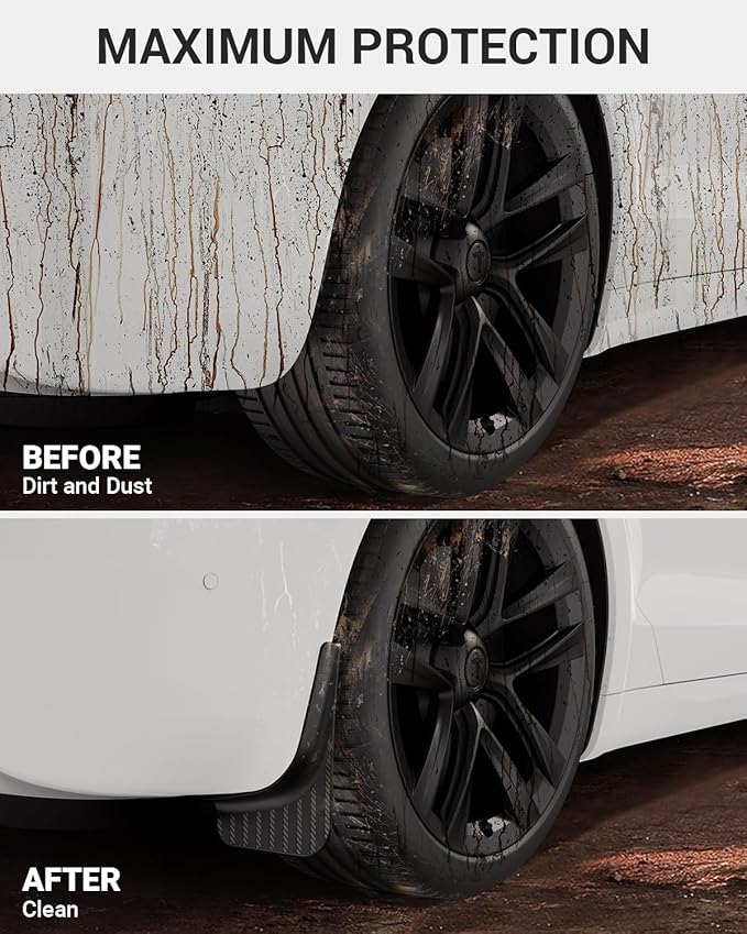 BASENOR 2021-2026 Tesla Model S 2021-2025 Model S Plaid Mud Flaps Splash Guards [No Drilling No Tape] [10X Stronger] All Weather Tire Protector Mudflaps for Model S Exterior Accessories