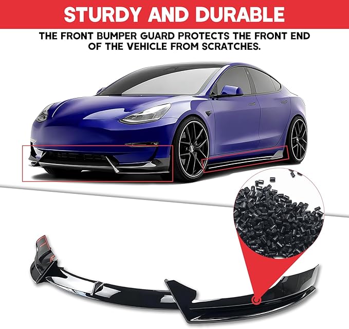 Front Bumper Lip Splitter Side Skirts Body Kit for 2017-2023 Tesla Model 3, Model 3 Front Spoiler, Model 3 Accessories Side Skirt (Gloss Black)