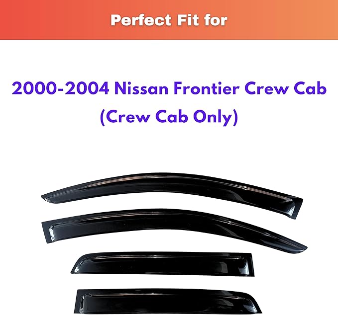 KPY Rain Guards Fit for 2000-2004 Nissan Frontier Crew Cab, Out-Channel Window Visors Vent Wind Deflectors 4PC, Truck Accessories for 00-04 Frontier Crew Cab (Full-Size Cabs)