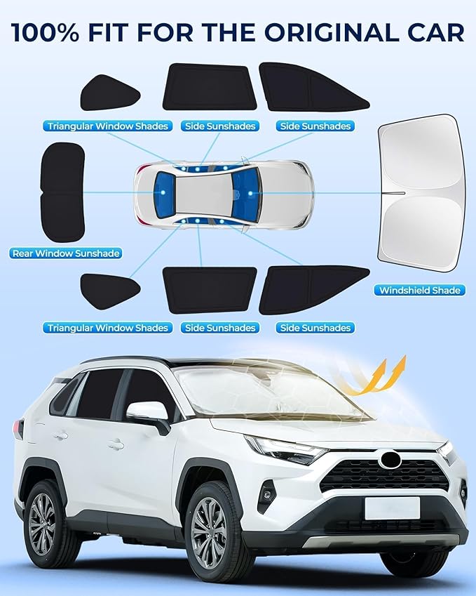 for Toyota RAV4 2019-2025 Car Window Shades, 8pcs Privacy Sun Shade Set for Front Windshield Side and Rear Windows, Full Window Covers Keeps Vehicle Cool for Camping Napping