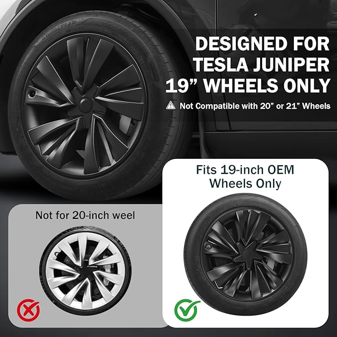 Hubcaps for Tesla Model Y Juniper 2026, 19 Inch Matte Black Wheel Covers with Center Caps, Cross-Spoke Design Rim Protectors, Easy Clip-On Installation, for Model Y Juniper Accessories