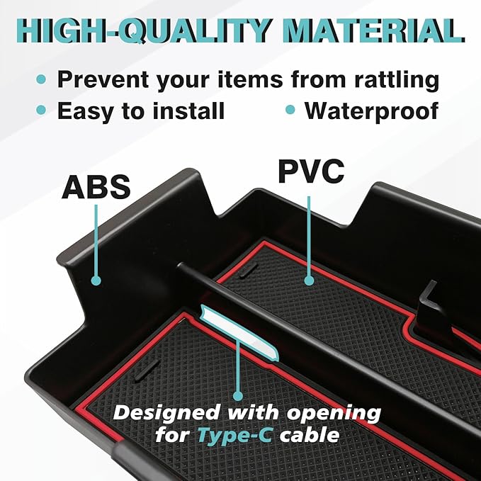 BestEvMod Center Console Organizer Tray Compatible with Chevy Blazer EV 2026 2025 2024 2023 Interior Accessories Armrest Storage Box ABS Material with PVC Trim & Removable Coin Holder (Red)