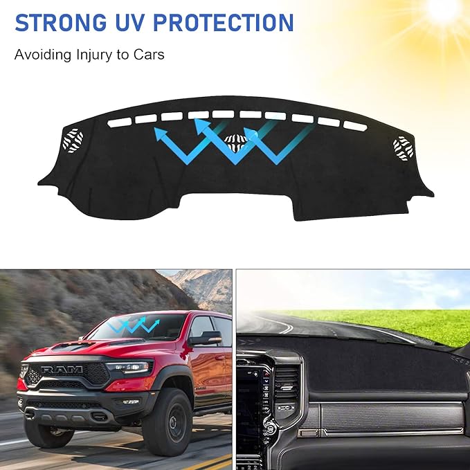 MASHA Dashboard Cover for Dodge Ram, Flannel Dashboard Pad Dash Mat Compatible with Dodge Ram 1500 2500 3500 2019-2023 2024 2025 2026 Dashboard Decorative Interior Auto Accessories (Without HUD)