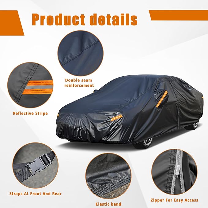 Kayme 7 Layers Car Cover Custom Fit for Toyota Camry Sedan/Solara (1996-2025) Waterproof All Weather for Automobiles, Outdoor Full Cover Rain Sun UV Protection with Zipper Cotton/Black