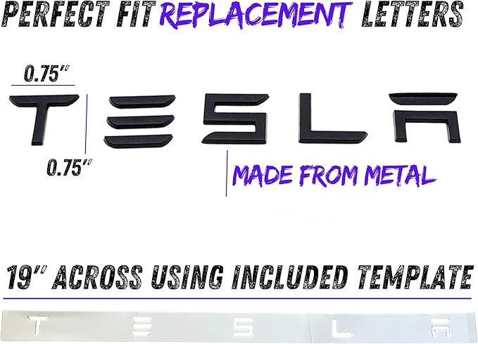 Metal Tesla Letters Emblem Trunk Logo Decal Tailgate Rear 3m Adhesive Compatible with Tesla Model 3 Y Highland Juniper Matte Black (Tesla Letters)