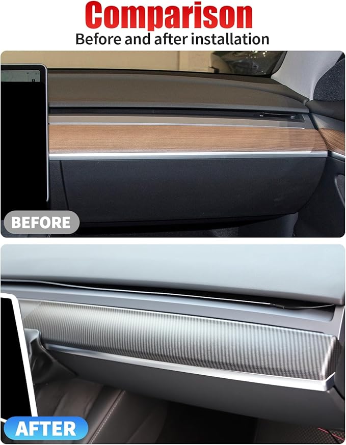 KKTR-CAR Dashboard Cover Wrap and Front Door Inner Armrest Panel Cover Trim Compatible with Tesla Model 3 2021-2023 Model y 2020-2025,NOT for Performance (Matte Carbon Fiber Pattern 2pcs, 2pcs)
