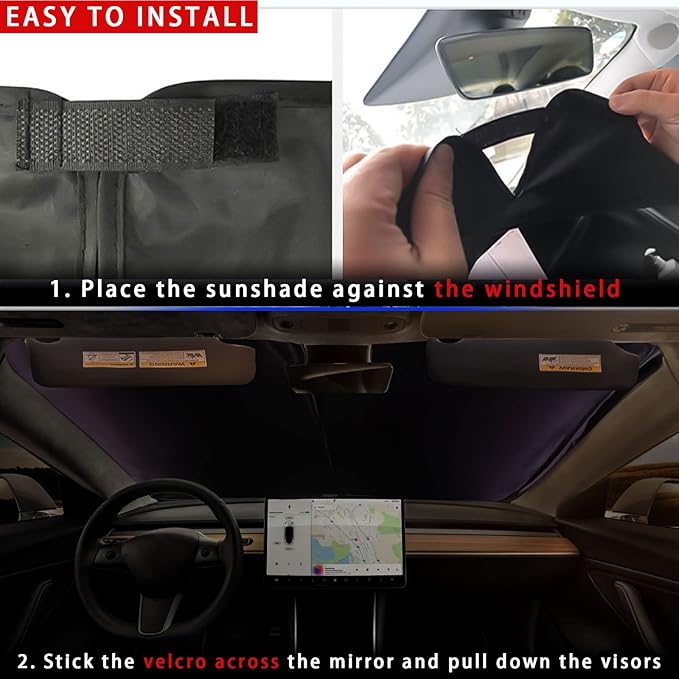 for Tesla Model 3 Model Y Windshield Sunshade, Upgraded 240T Windshield Sun Shade Superior UV & Heat Protection, Model 3 Model Y Front Window Sunshade for Winshield, Tesla Interior Accessories