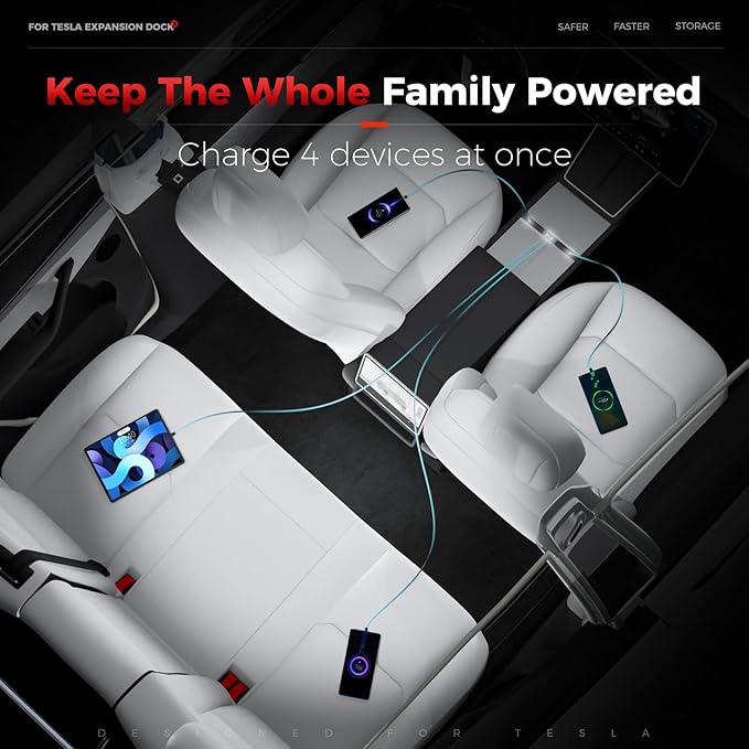 USB Hub for Tesla Model Y Juniper Accessories 2026 & Model 3 Highland 2025 Accessories, Hidden Console Phone Charger Hub, Center Console Interior (2-Type C for ModelY/3 Juniper&Highland)