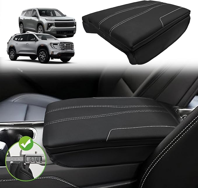 Muslogy Center Console Armrest Cover Fit for GMC Acadia & Chevy Traverse 2024-2026 & 2025-2026 Buick Enclave Accessories, Comfort Armrest Pad Console Lid Cushion Vegan Leather 1-Inch Extra Thick