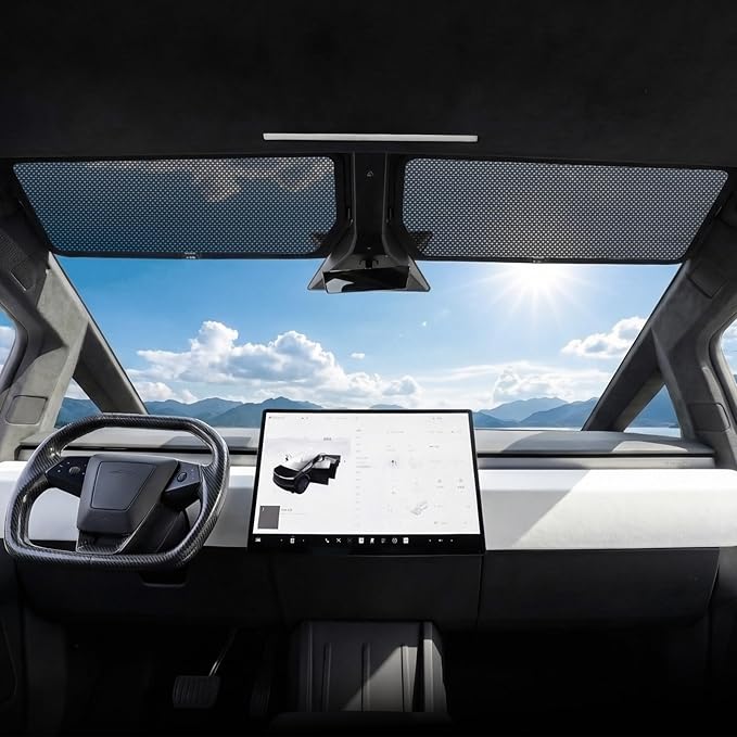 2025 2026 Upgraded Cybertruck Roof Sunshade Heat-Insulating, UV-Protective, Nano-Reflective Interior Accessories for Tesla Cybertruck 2026(Mesh style)