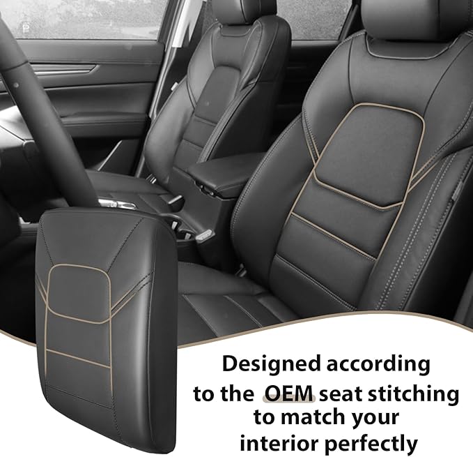 Muslogy Center Console Armrest Cover Fit for Mazda CX-5 2017-2025 2026 Accessories, Comfort Armrest Pad Console Lid Cushion Vegan Leather Regular Thick(Black/Black Trim)