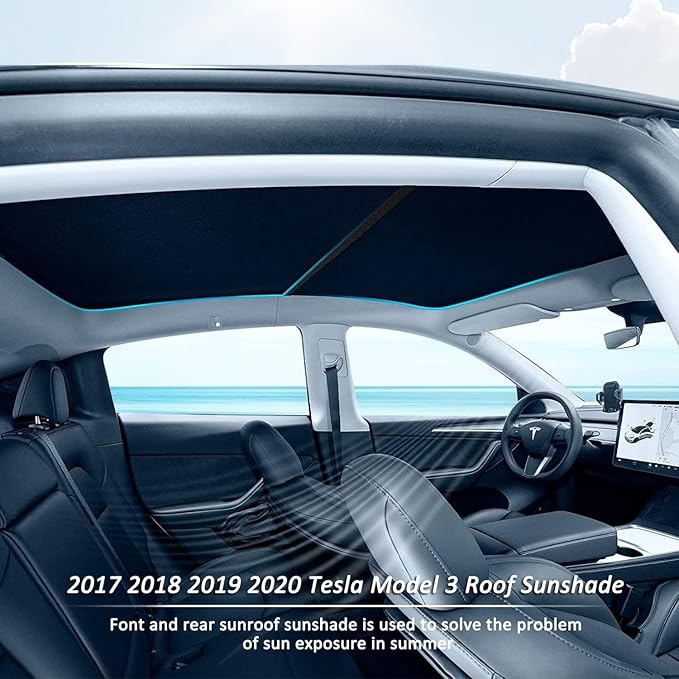 Sunshade Roof for 2025 Tesla Model Y: Sunroof/Rear Window Sunshade/Glass Sunroof Shade Upgraded Double-Layer Design for Tesla 3 Accessories, Window Insulation UV & Heat Protection,No Gaps&Sagging