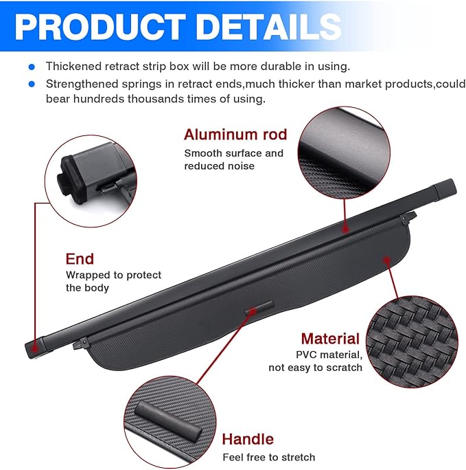 Powerty Cargo Cover for 2012-2016 Honda CRV Trunk Cover Retractable Trunk Shielding Shade Cargo for 2012-2016 CR-V Accessories Luggage Cover Black