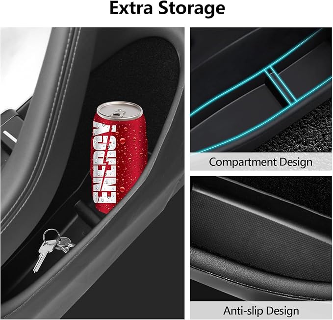2025 Model 3 Highland Door Side Storage Box Organizer, Front & Rear Door Pocket Liners Slot Insert Tray Protector Non-Slip Liner TPE Compatible 2024-2026 Accessories