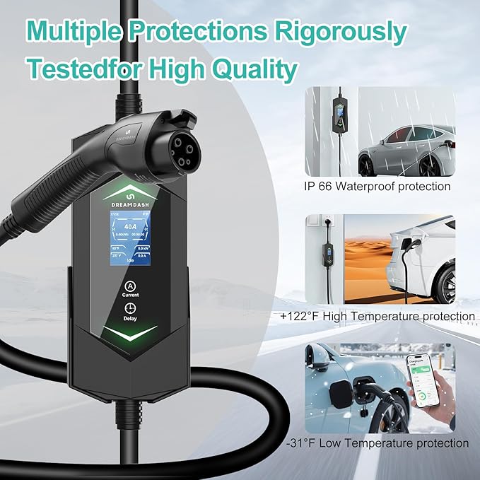 40Amp Level 2 EV Charger,9.6KW Fast Charging,(WiFi APP/Plug-Play),240V NEMA 14-50 Plug,25ft ETL Listed Cable/J1772 Connector,Adjustable Current 6A-40A,Delay Timer,Electric Vehicle Charging Stations