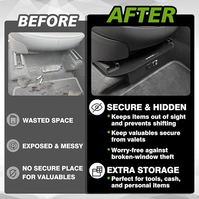 VaultsOnWheels for 2026+ Tesla New Model Y Juniper Front Seat Safe Gun Safe Vault Driver/Passenger Side Drawer Hidden Console Storage LockBox Anti-Theft Pry-Proof High Security