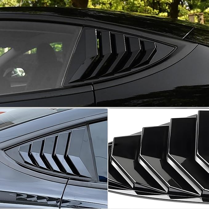 for Tesla Model 3 2017-2024 Rear Side Window Louvers Air Vent Scoop Louver Window Scoop Louver Cover ABS Sun Rain Shade Vent Sport Style Exterior Decoration 2pcs(Glossy Black)