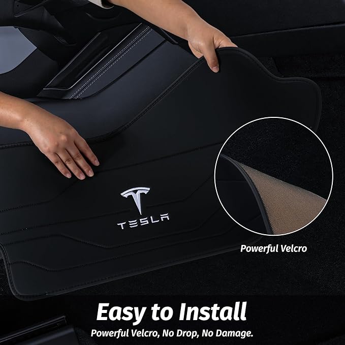 Center Console Leather Side Anti-Kick Mats(2 Pieces) Designed for Tesla Model Y Juniper(2025-2027),Waterproof, Dust Resistant, Front Seat Side Protector Cover Black