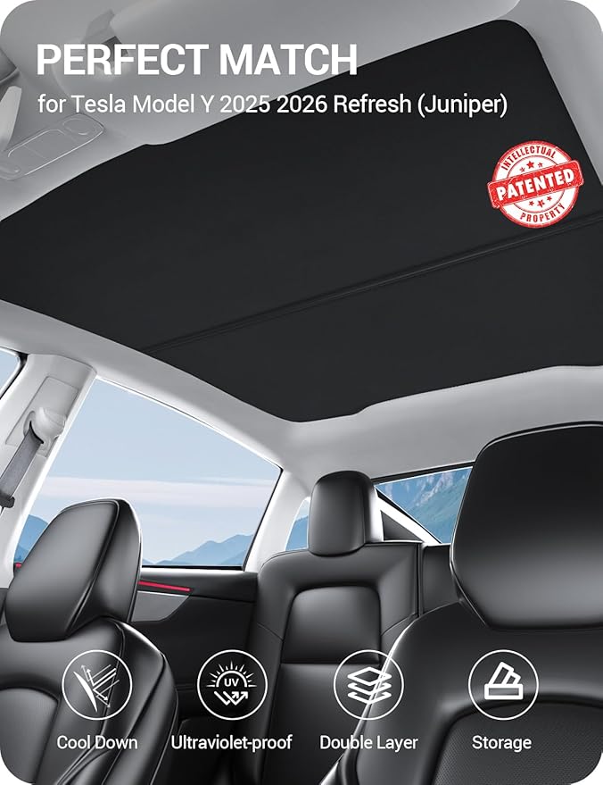 BASENOR 2025 2026 Tesla Model Y Sunshade Roof [No Gap] [Nano Ice-Crystal] Heat Insulation Foldable Sunroof Cover, UV Protection Shade for Model Y Juniper (Standard/Premium/Performance) Black